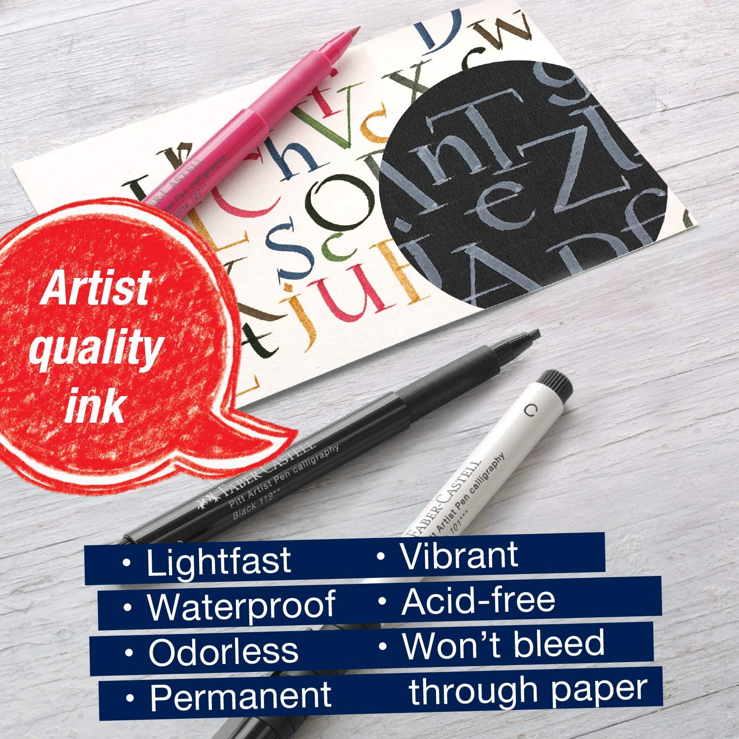 Pitt Artist Calligraphy Pens | 6 India Ink Pens, 2.5 mm Chisel Tip | Multicolor Calligraphy Pen Set for Lettering