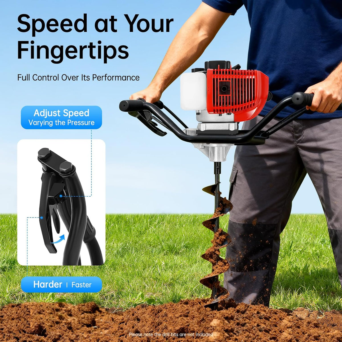 Auger Post Hole Digger, Gas Powered Earth Post Hole Digger Post Holes Earth Digger Petrol Drill Borer Bulb Planting