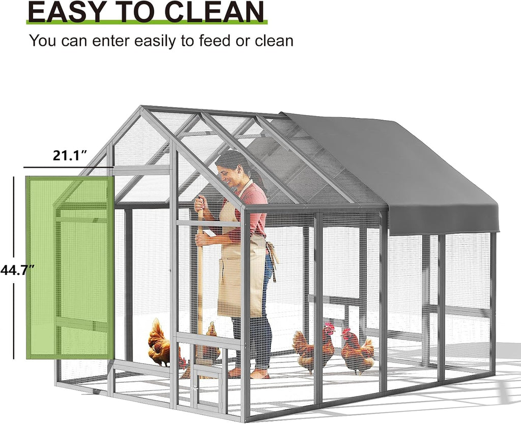 Chicken Coop for10-12 Chickens, Large Wooden Chickens Run, Gray