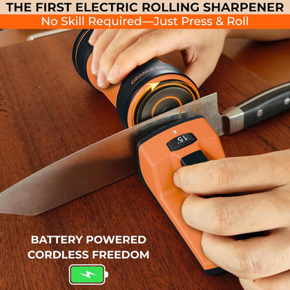 Orange Ninja Electric Rolling Knife Sharpener – Magnetic Lock, No Skill Required – 5 Knife Sharpening Angles