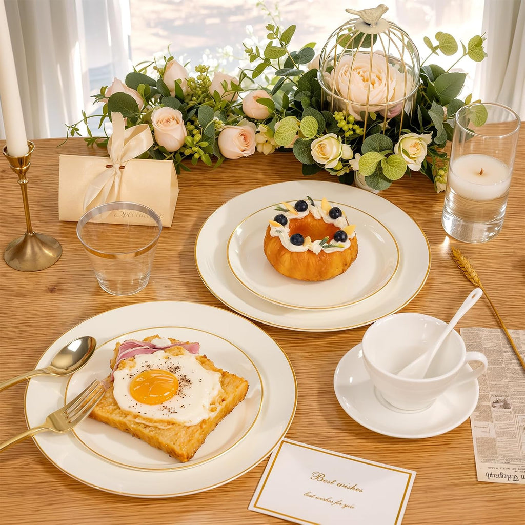 100PCS Ivory Plastic Plates - Cream Plastic Disposable Heavy Duty for Party & Wedding - Include 50 Each (Dinner &