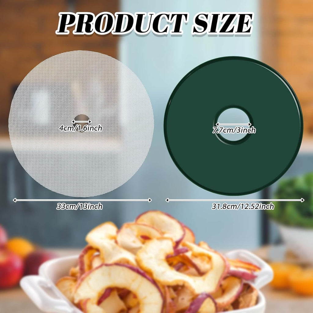 12 Pcs Round Silicone Dehydrator Sheets and Tray with Edges | Reusable Tray Liners for Fruit Meat Beef， Raised Edges
