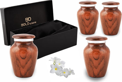 Wooden Textured Theme Keepsake Urn | Human Ashes Memorial Urn, Burial, Funeral Cremation Urns (Red Cherry Wood, Set