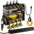 Power Tool Organizer Wall Mount with Charging Station,Tool Storage Rack with 8 Outlet Power Strip,Heavy Duty Metal