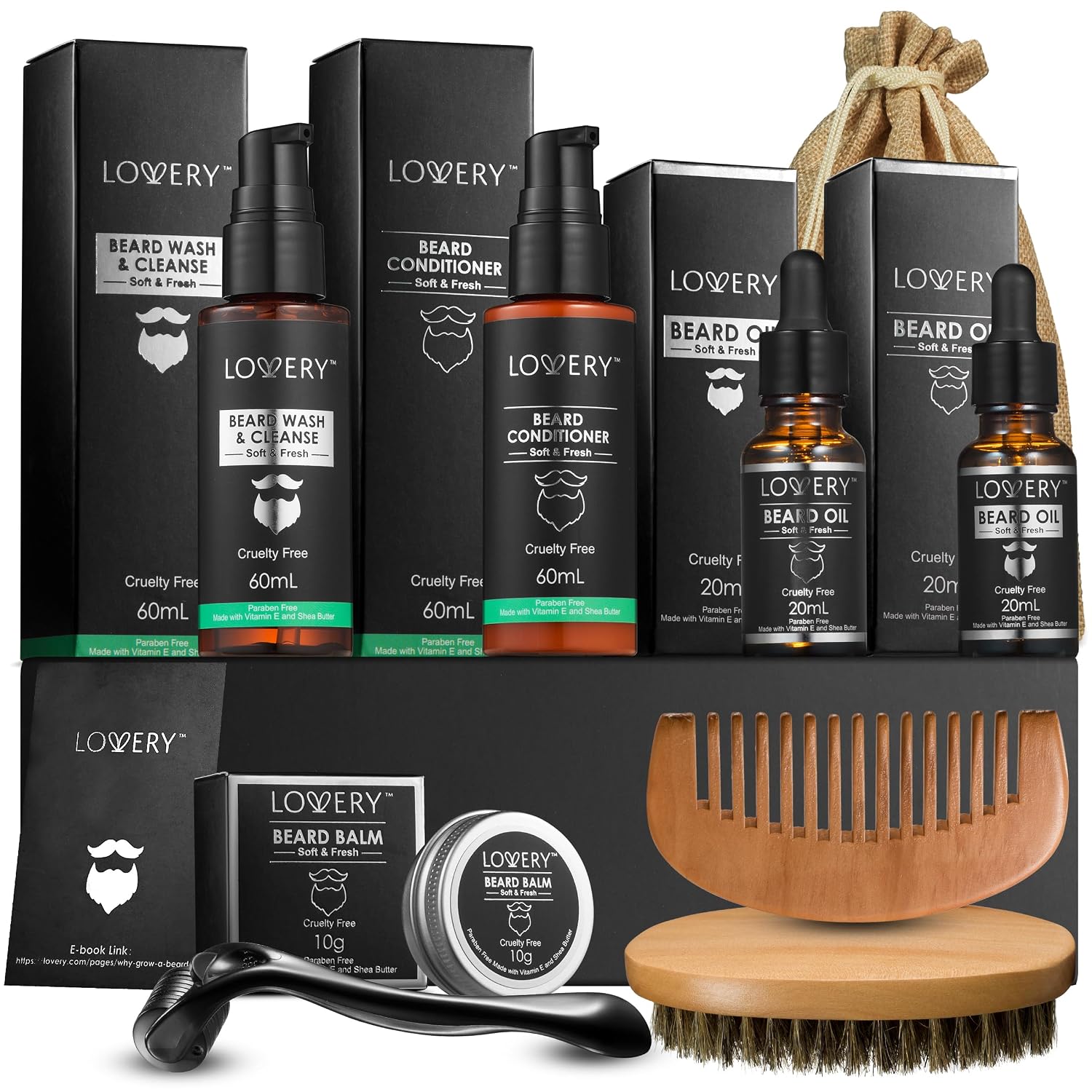 Gifts for Men Beard Grooming Kit, Holiday Gift Beard Kit Set with Beard Oil, Balm, Wash, Brush, Comb & More, Mens