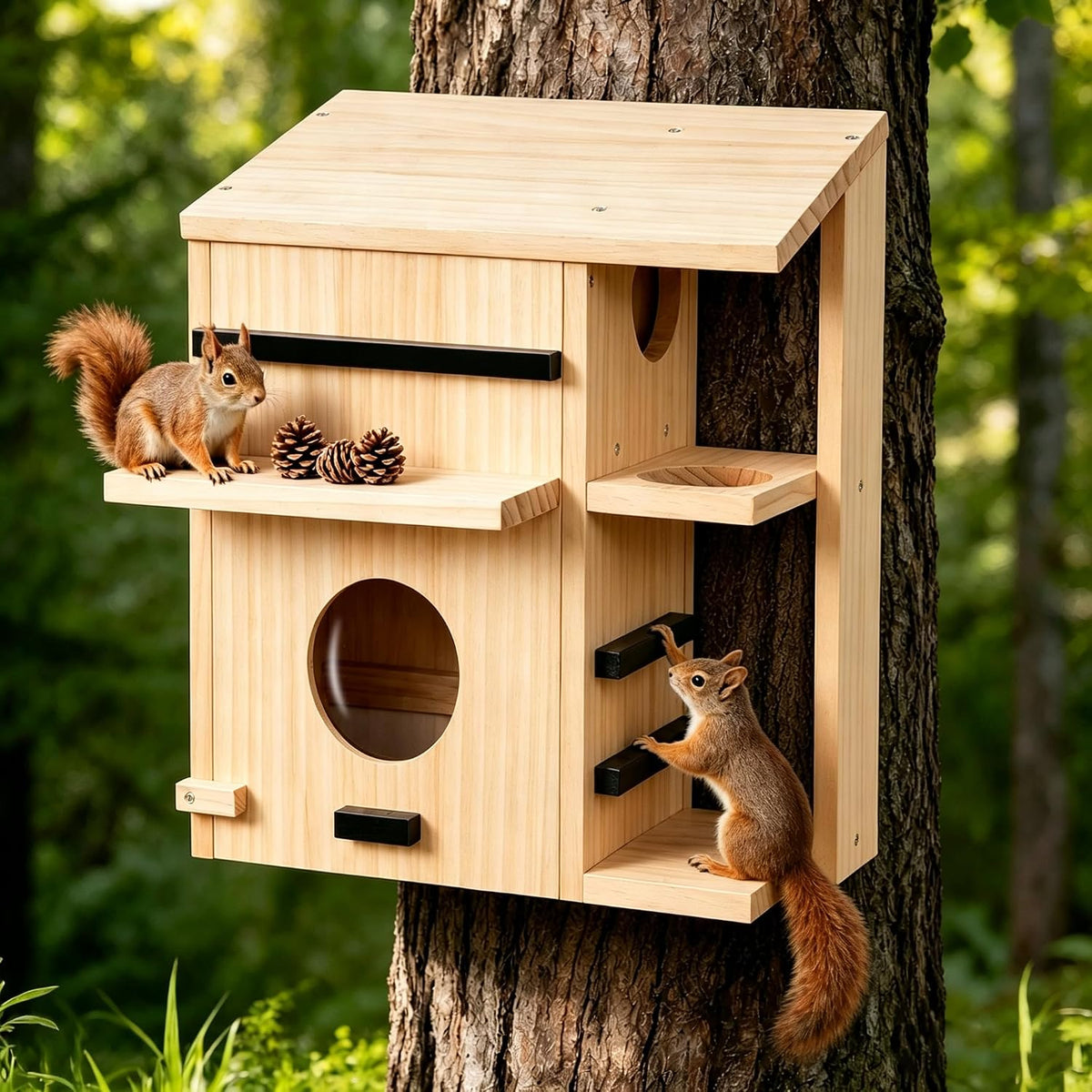Large Wooden Squirrel House for Outside, Squirrel Nesting Box