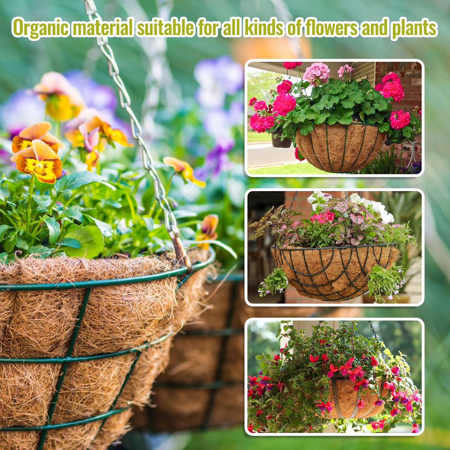3 Pack 14 Inch Hanging Basket Coco Liners Replacement, 100% Natural Round Coconut Coco Fiber Planter Basket Liners