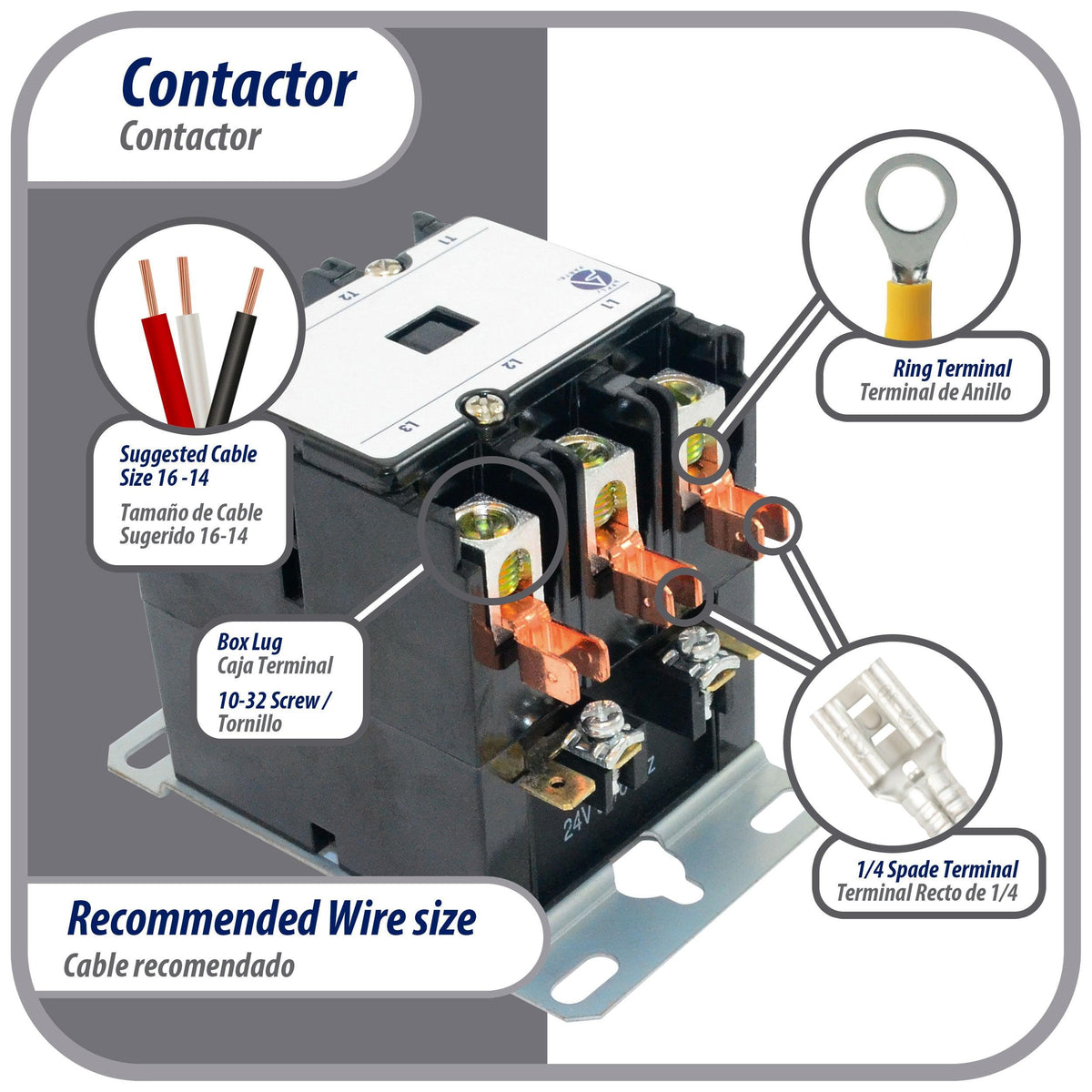 Appli Parts APAC-34024 Heavy Duty Contactor 3 Poles 40A 24V Coil Replacement for AC Compressors and Electrical Applications UL Certified E476929