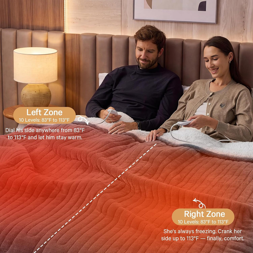 Heated Electric Blanket Queen Size, Dual Control 84" x 90“, Ash Gray