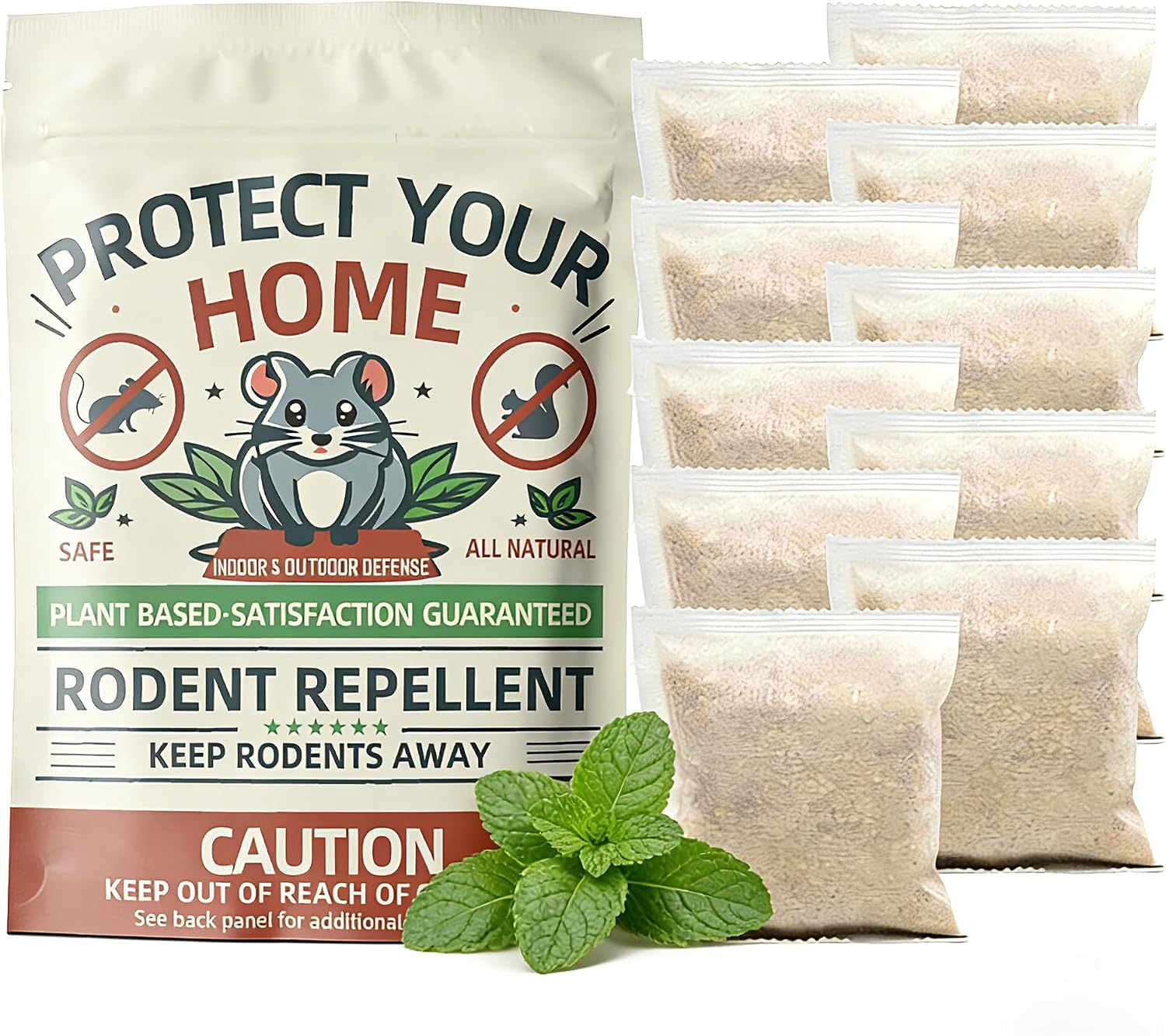 10‑Pack Peppermint Oil Mouse Repellent Pouches, Pet‑Safe Indoor Outdoor | Pest Deterrent, Prevents Squirrels Spider