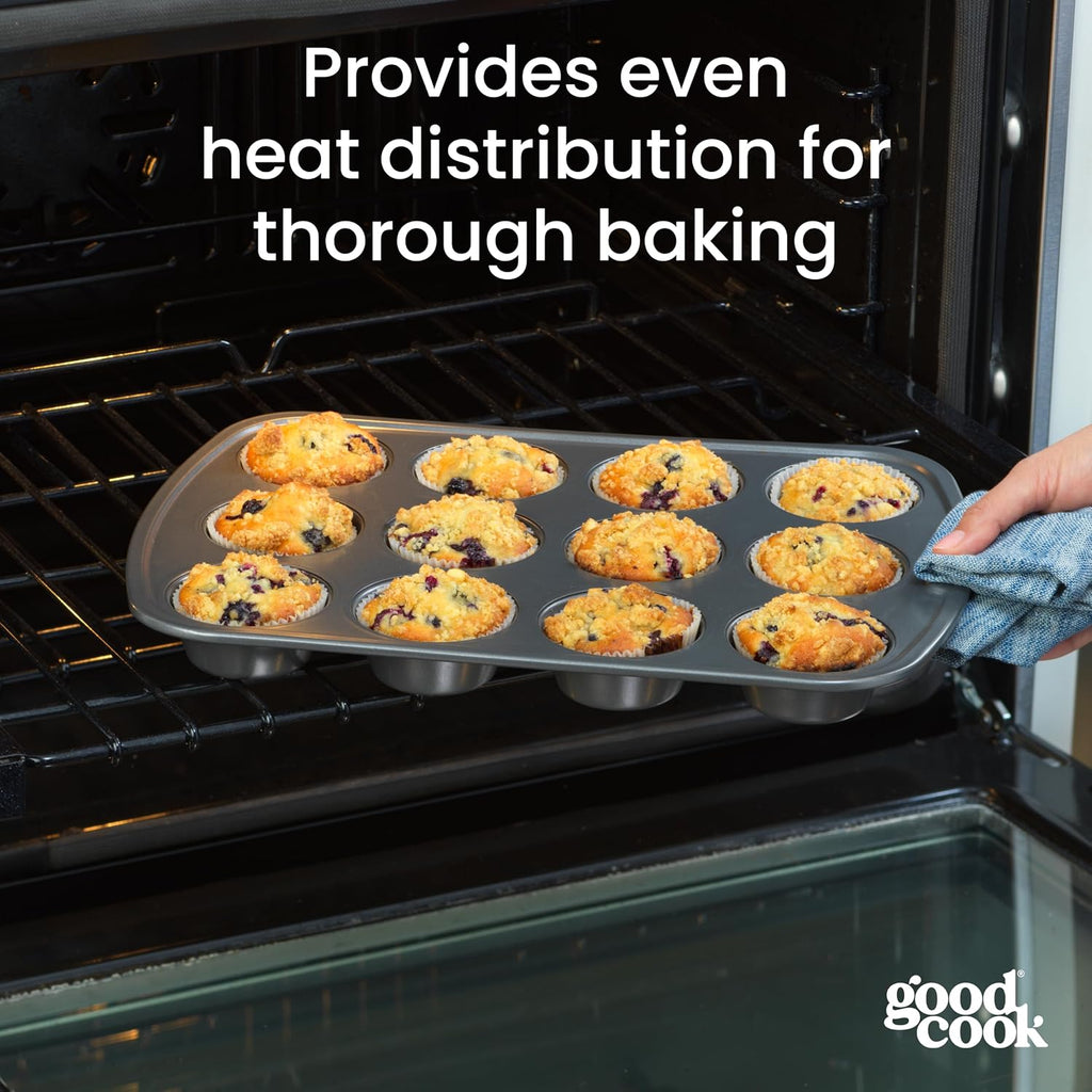 Everyday Nonstick Steel Muffin Pan, 12 cup, Gray