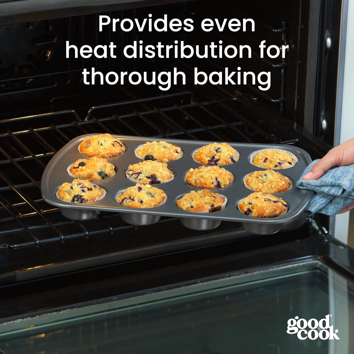 Everyday Nonstick Steel Muffin Pan, 12 cup, Gray