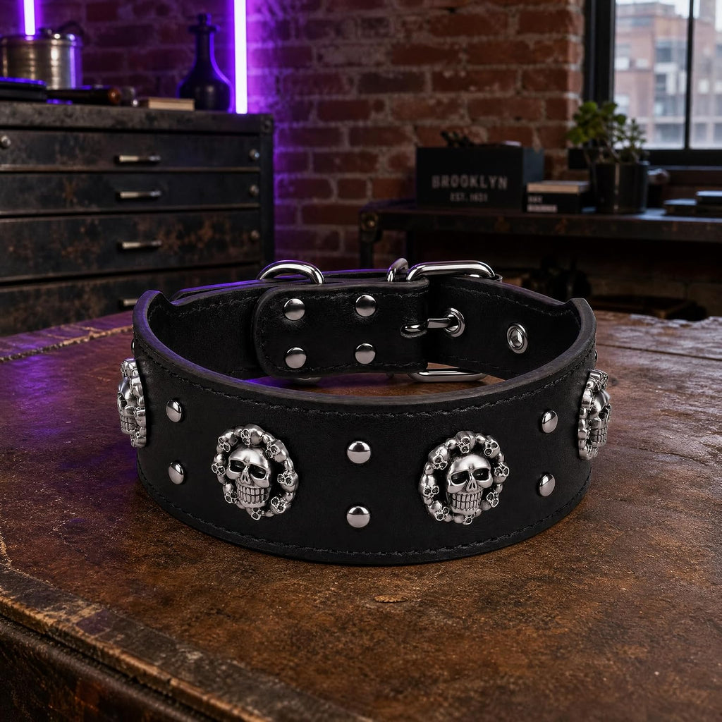 Studded Leather Dog Collar, Spiked Studded Large Breed Dog Collar XL, Durable Wide Leather Collar for Pitbull, Cane