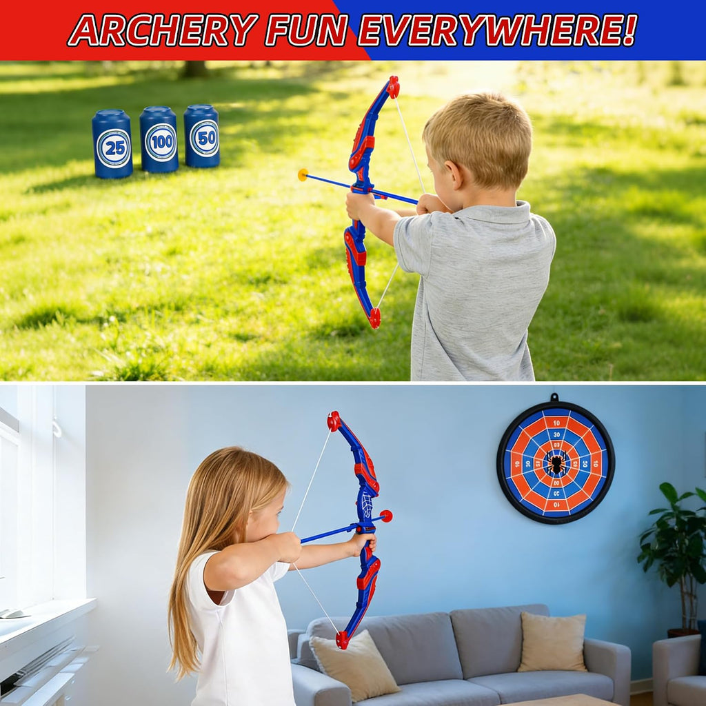 Bow and Arrow Set for Kids, Boy Girl Outdoor Indoor Shoot Game | LED Light Archery Set with Cape Eye Mask, Suction