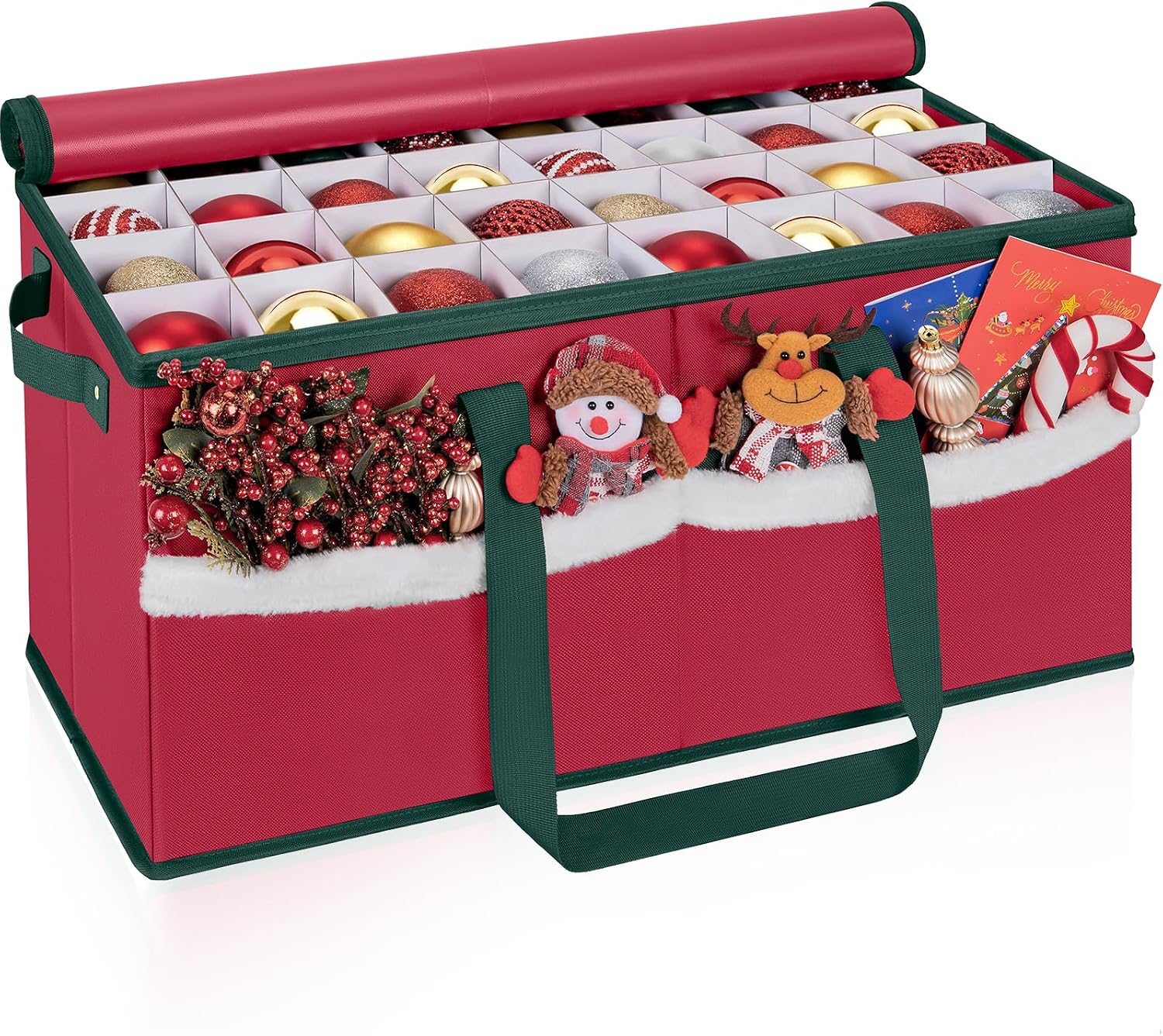 Christmas Ornament Storage Box with Adjustable Dividers Zippered Top Stores up to 128 Holiday Ornaments (3 Inch) Xmas