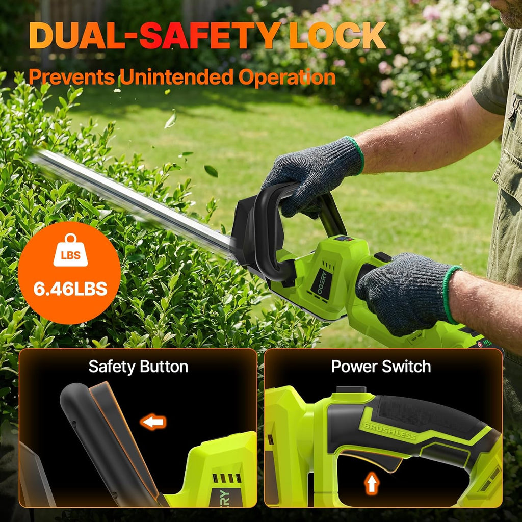 20-Inch Brushless Cordless Hedge Trimmer with 2×3.0Ah Battery, 21V Electric Bush & Shrub Trimmer with Display