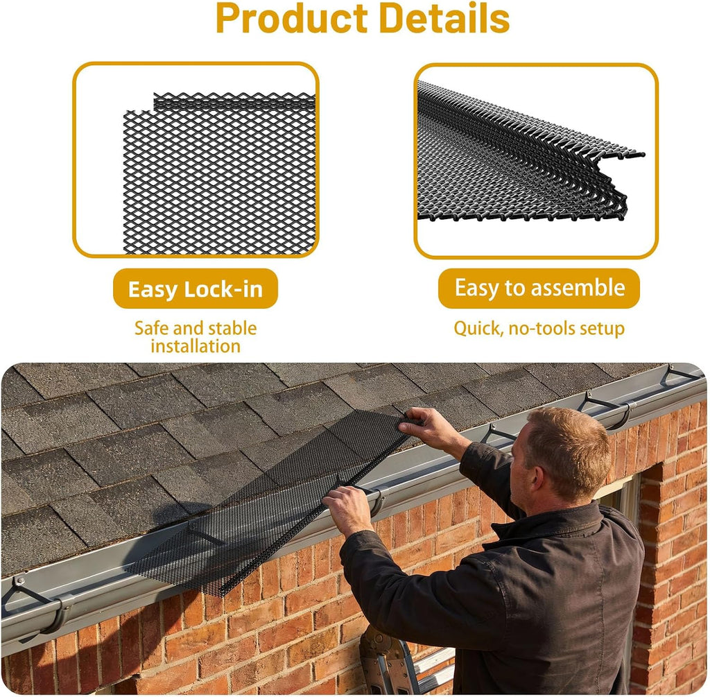 120 ft Gutter Leaf Guard (40 Pack) - Fits 4/5/6 Inch K Style Gutters - 6 Inch Black Coated Steel Mesh - Snap In Rain