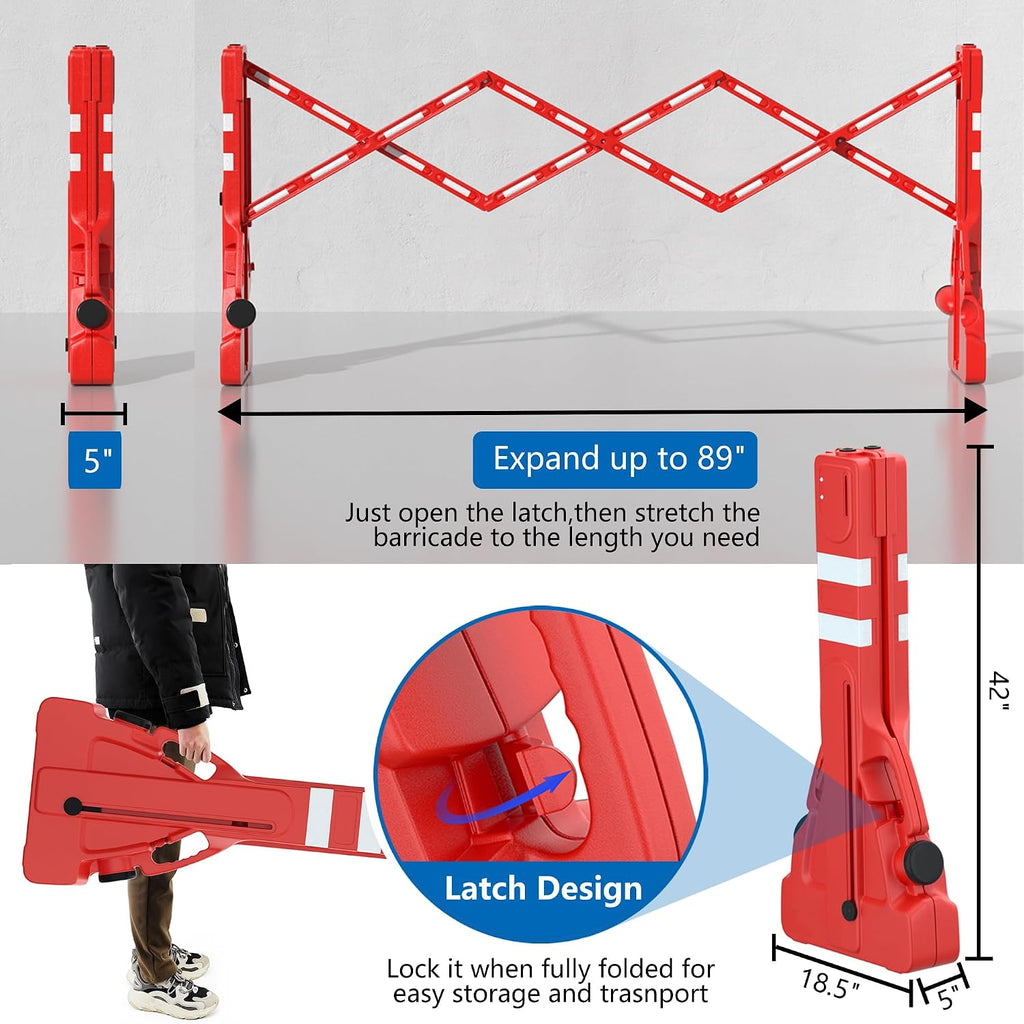 Expandable 7.41ft Safety Barricade,Retractable Security Barrier Water Filled Weighted Base,Adjustable Traffic