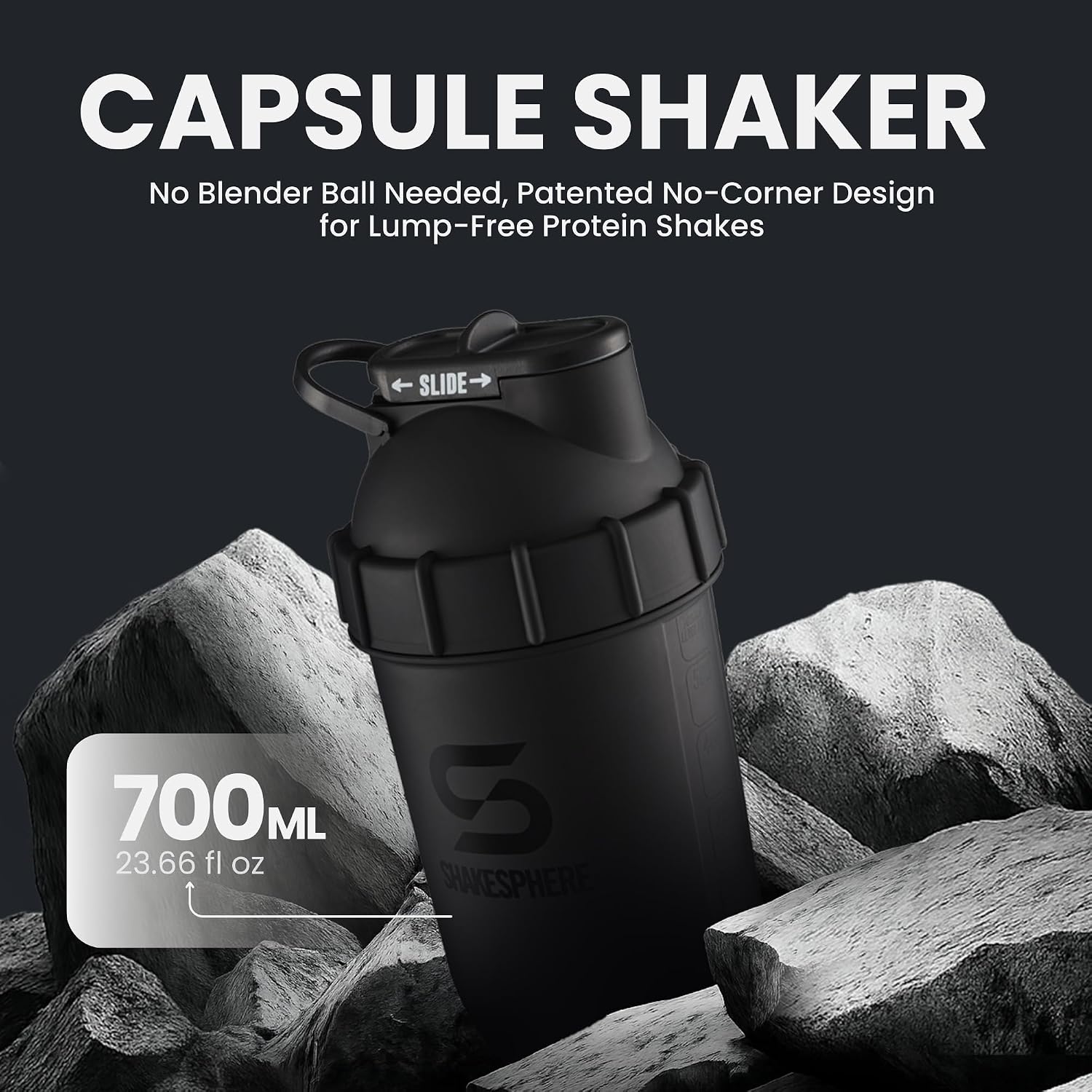Shaker Bottle - 24oz Leak Proof Protein Shaker Bottle for Pre Workout, Smoothie, and Powder Drink Mixes, No-Blade