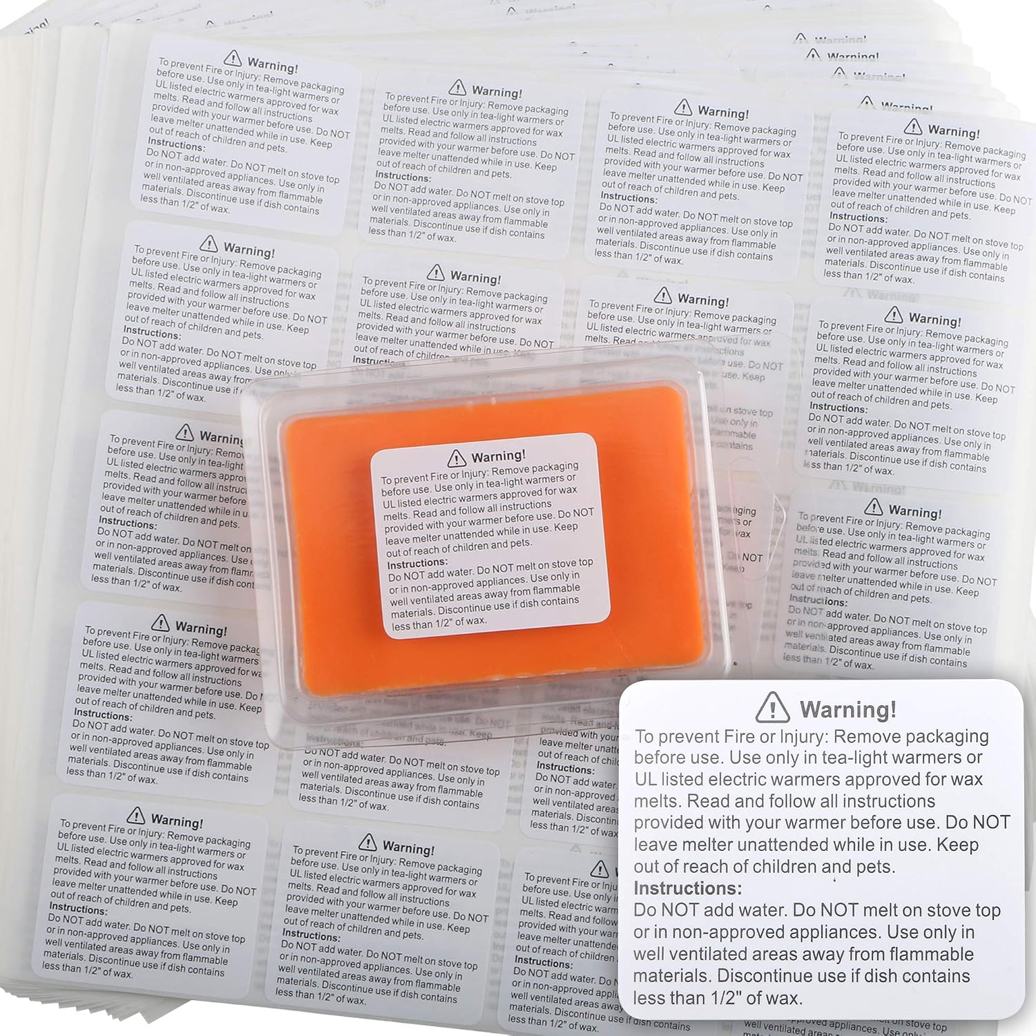 500 pcs Wax Melt Warning Labels Candle Warning Label for Clamshell, 1.8 x 1.5 inche.