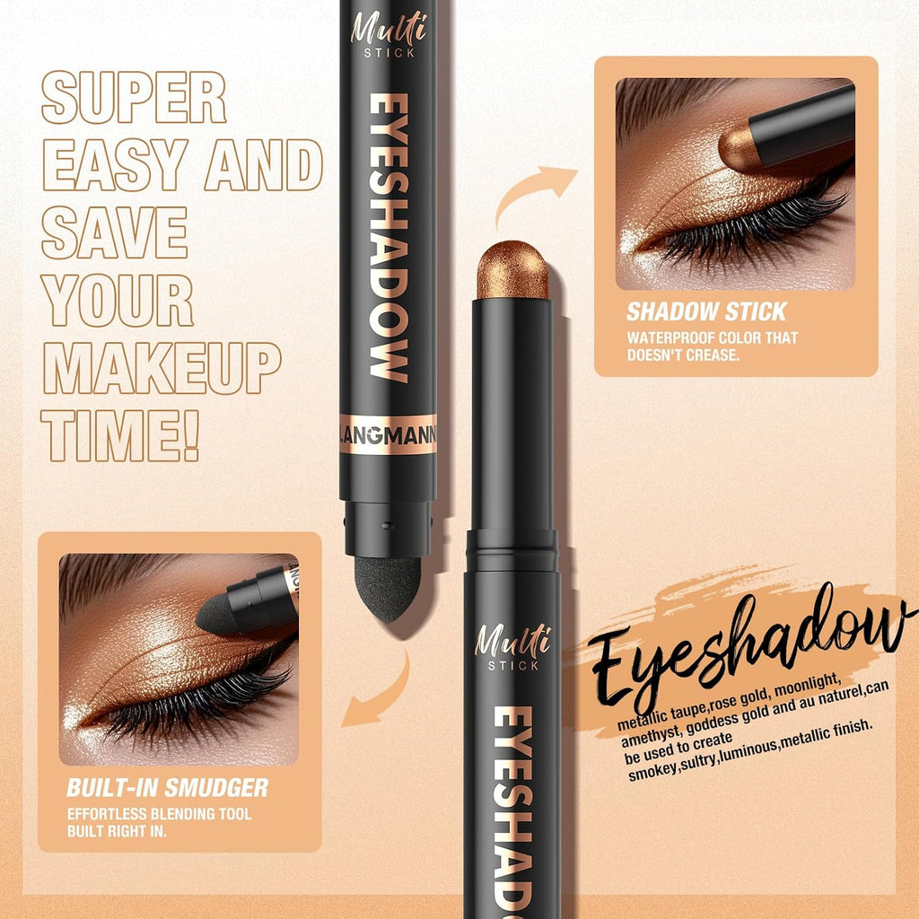 8 Color Waterproof Dual-Ended Eyeshadow Stick Set, Eye Makeup #A