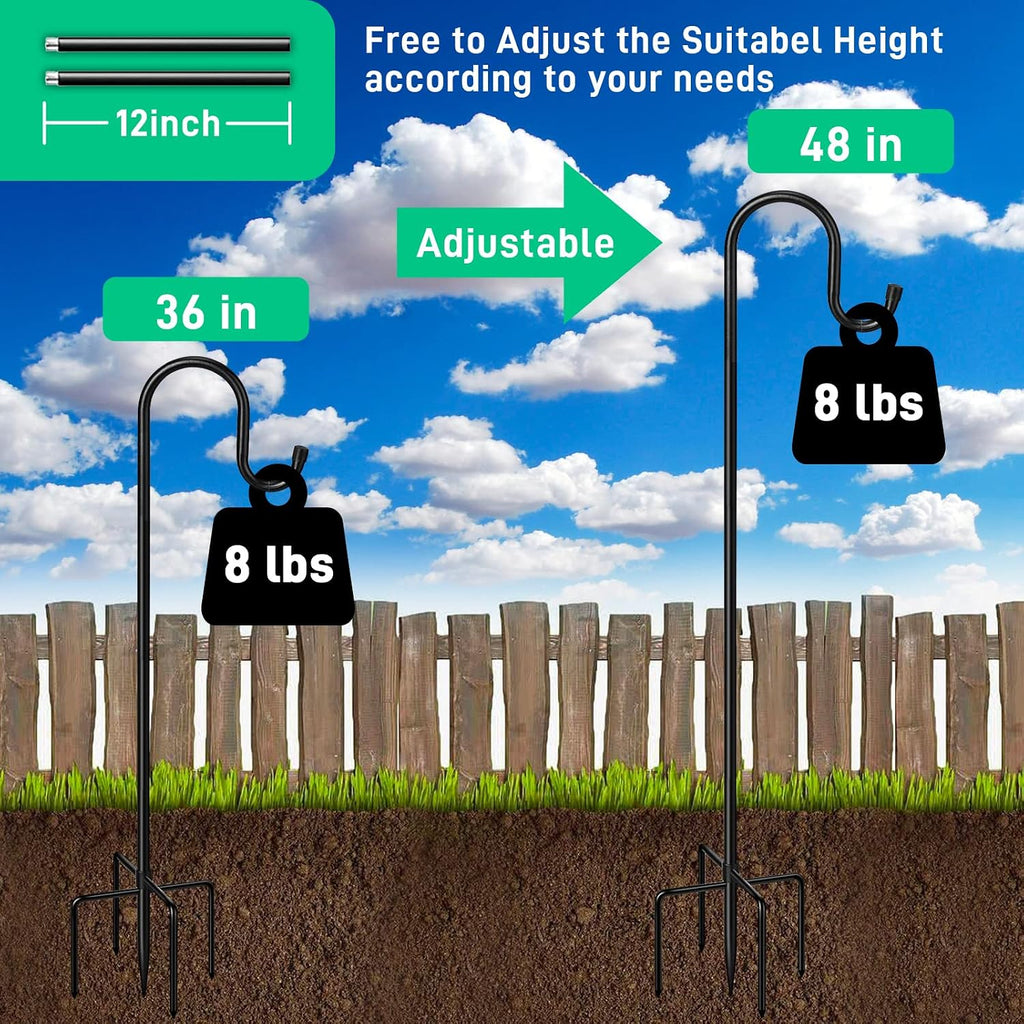 5-Prong Shepherd Hooks for Outdoor 2 Pack Heavy Duty Iron Garden Hooks for Hanging Plants, Bird Feeders, Lanterns