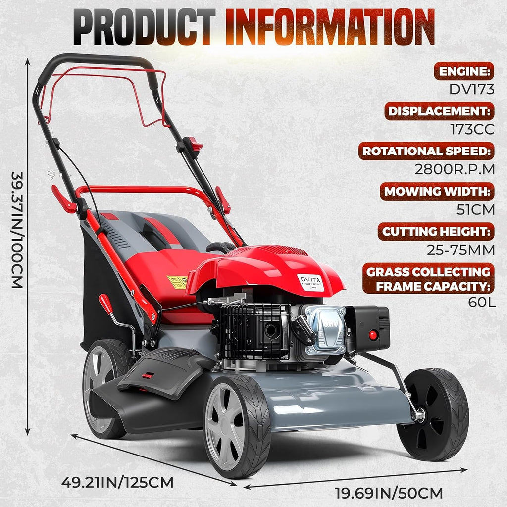 173CC Self Propelled Gas Lawn Mower with Bag[Foldable] - Easy Start, 3 in 1 Multi Functional Gas Powered Push Lawn