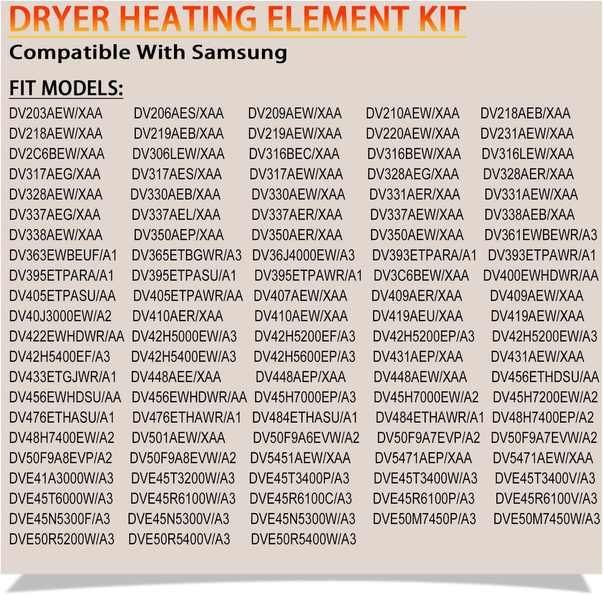 DV422EWHDWR/AA DV42H5200EF/A3 Dryer Heating Element Kit for Samsung
