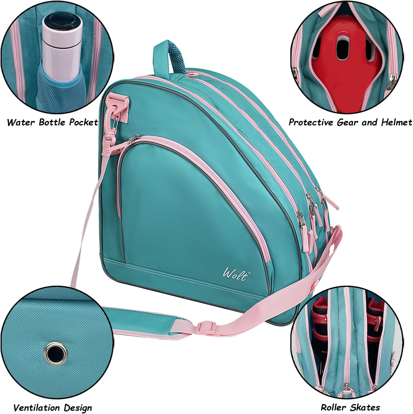 Ice Skate Bag - Roller Skate Bag, Inline Skate Bag with Adjustable Shoulder Strap for Both Youth and Adults.