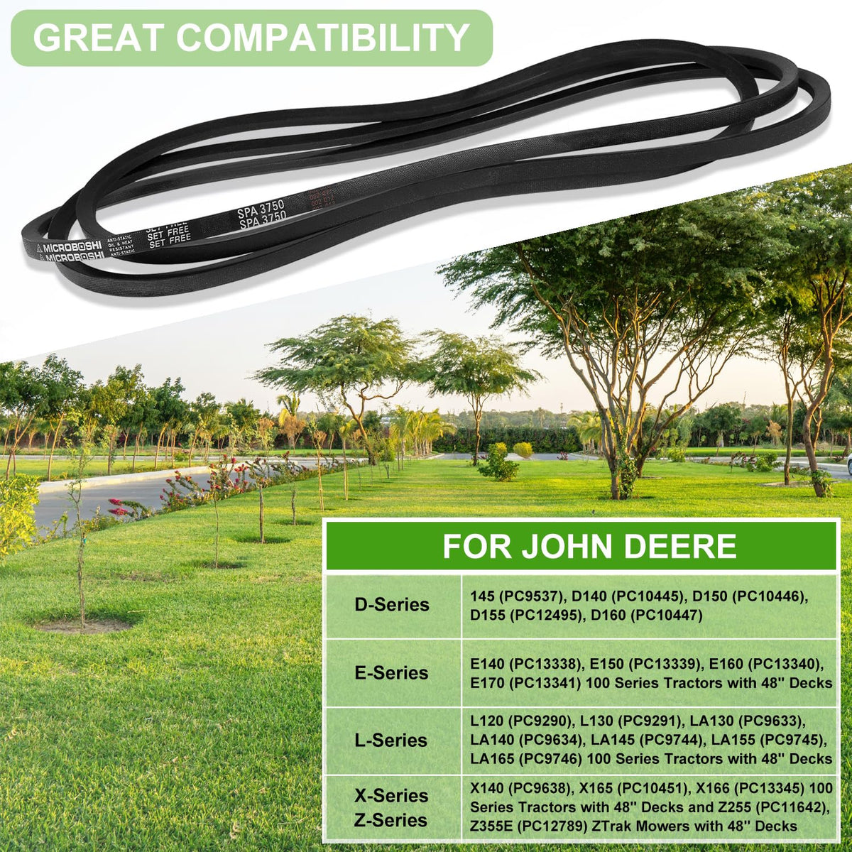 Lawn Mower 48" Deck Belt V-Belt Fits for John Deere GX21833 GX20571 48 inch Covered Deck Belt D140 D150 D160 L120 L130 LA130 LA140 LA145 LA155 LA165 X140 etc