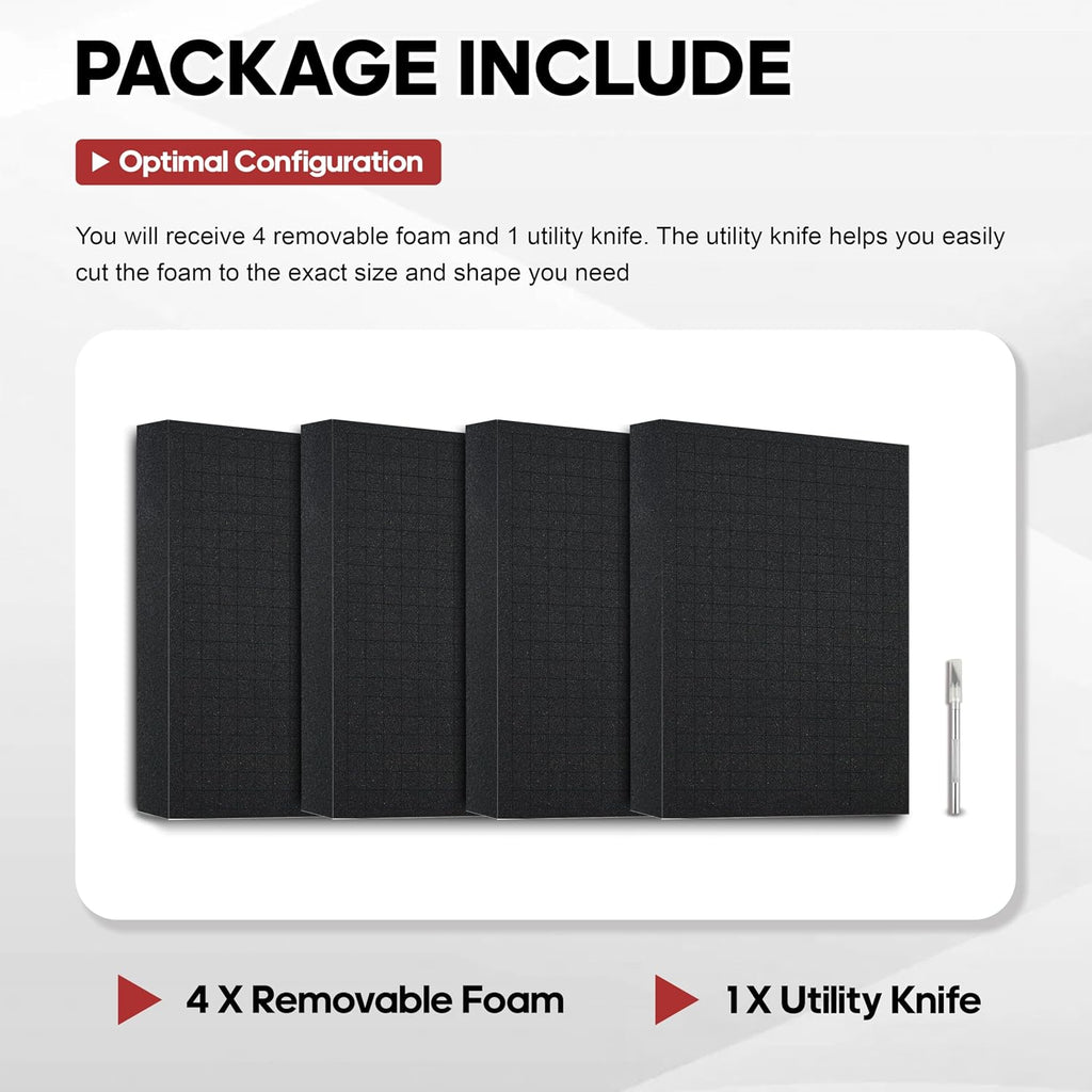 4‑Pack Pick and Pluck Foam Insert, Pre‑Cube Customizable Foam