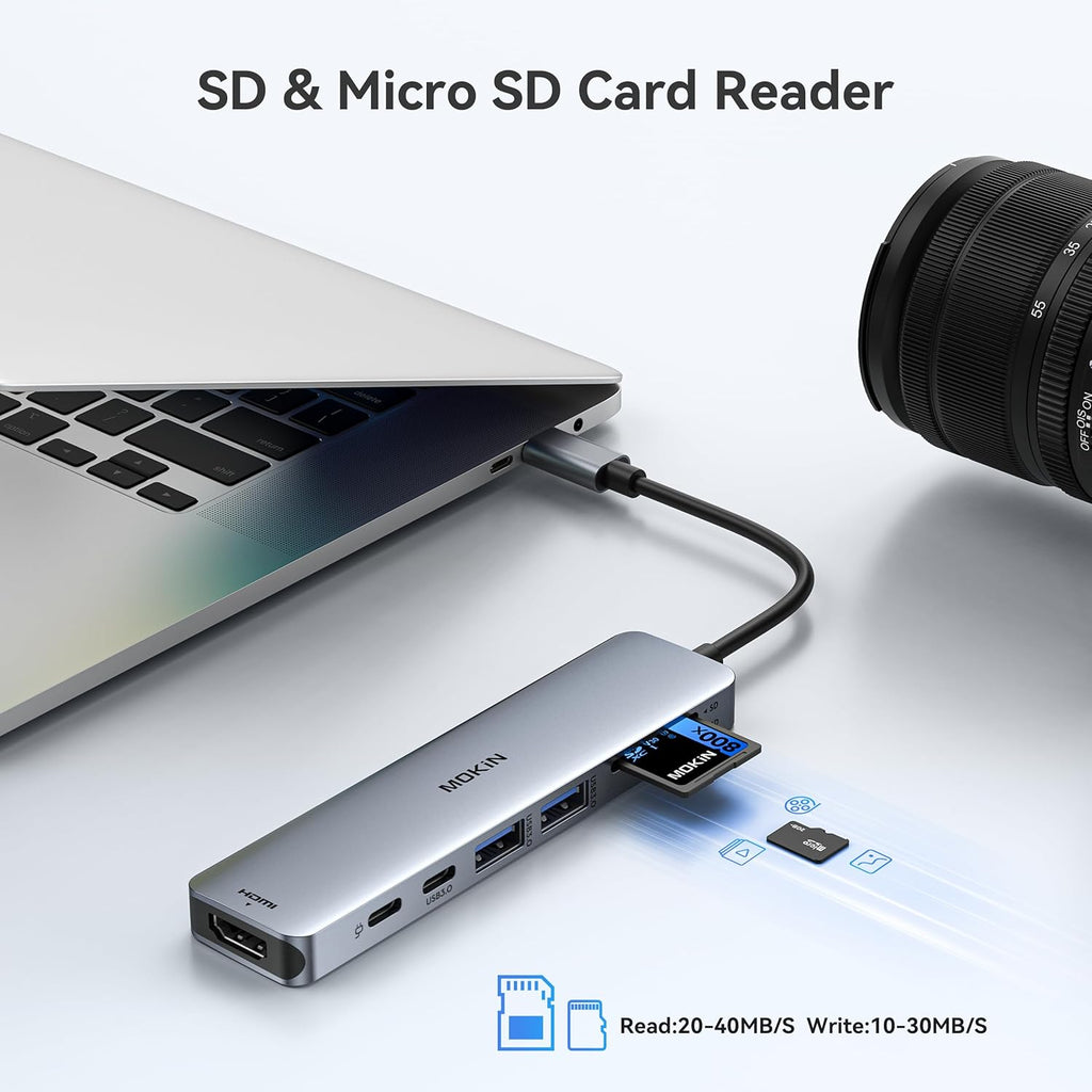 USB C Hub HDMI Adapter for MacBook Pro/Air, MOKiN 7 in 1 USB C Dongle with HDMI, SD/TF Card Reader, USB C Data
