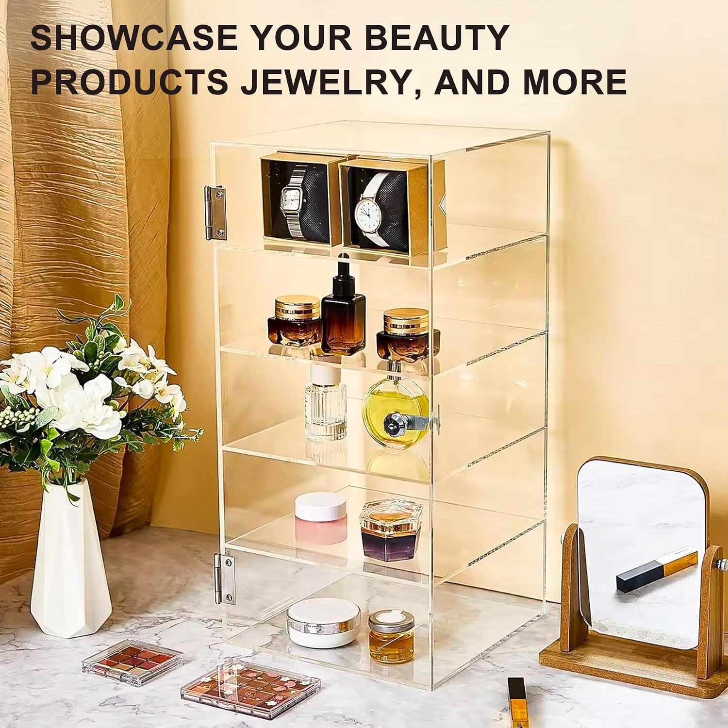 5 Shelf Acrylic Lockable Display Case for Jewelry & Valuables | 5 Shelf, Acrylic, Lockable Display Case, Jewelry