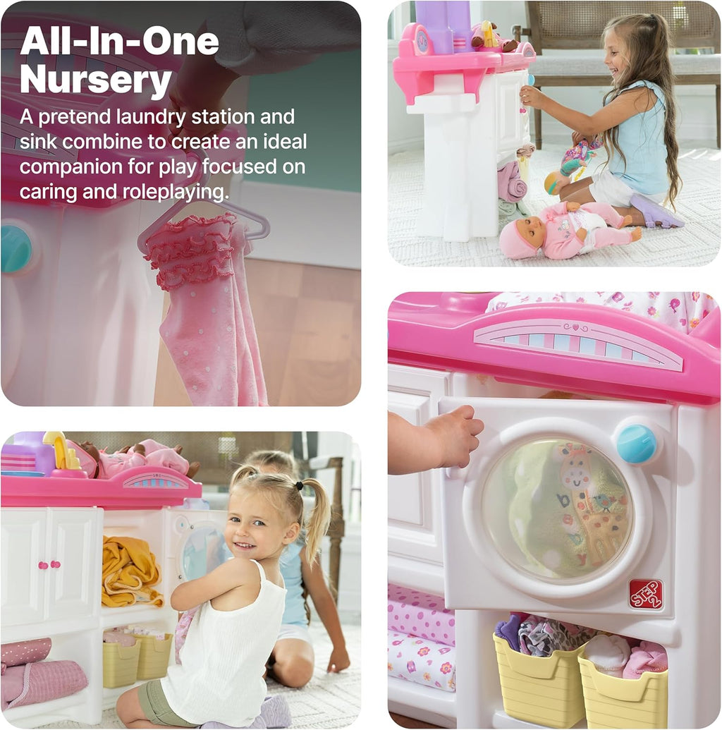 Step2 Love & Care Deluxe Baby Doll Nursery Playset for Kids, Compact Changing Station & Crib, Made of Durable