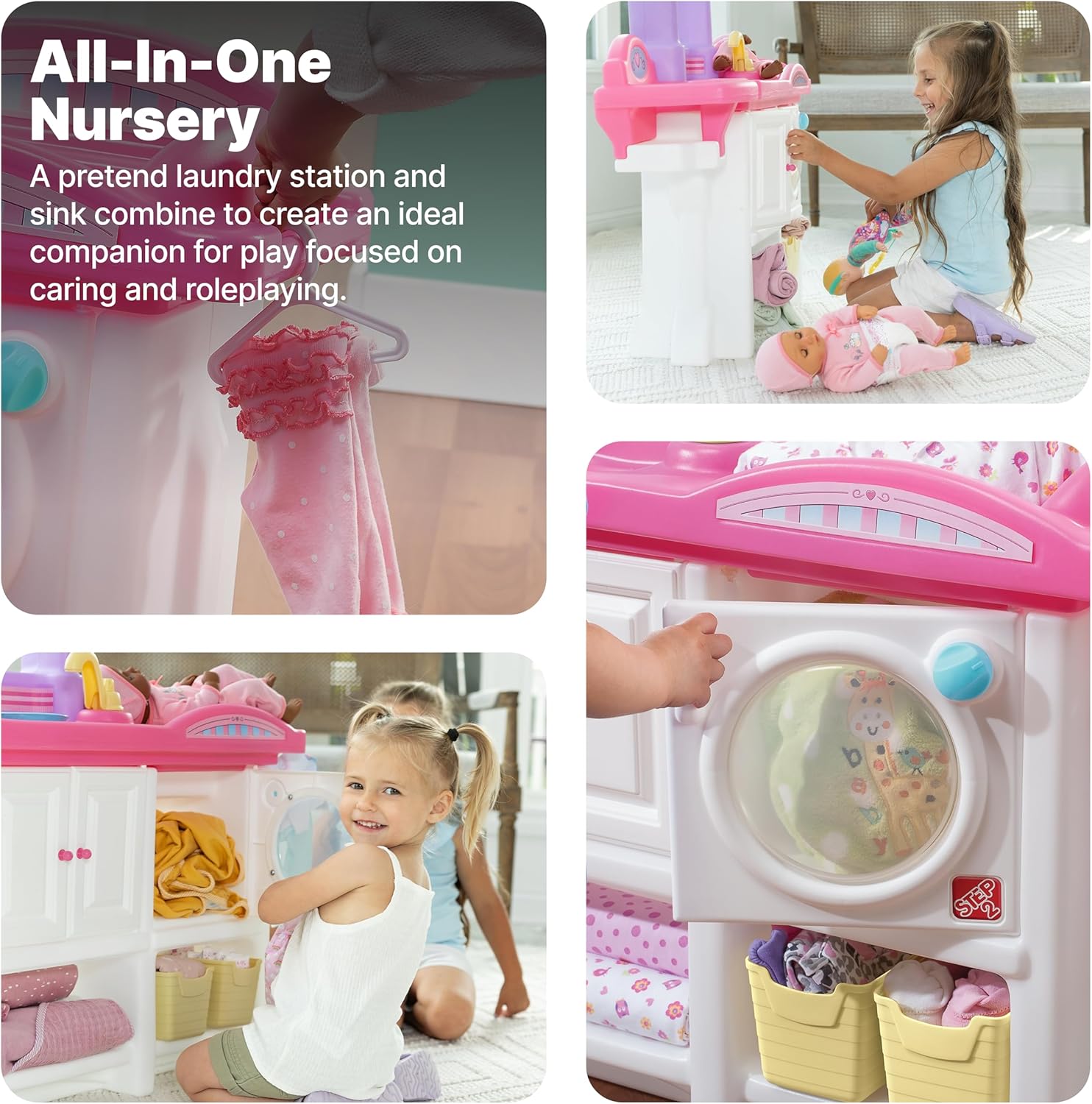 Step2 Love & Care Deluxe Baby Doll Nursery Playset for Kids, Compact Changing Station & Crib, Made of Durable
