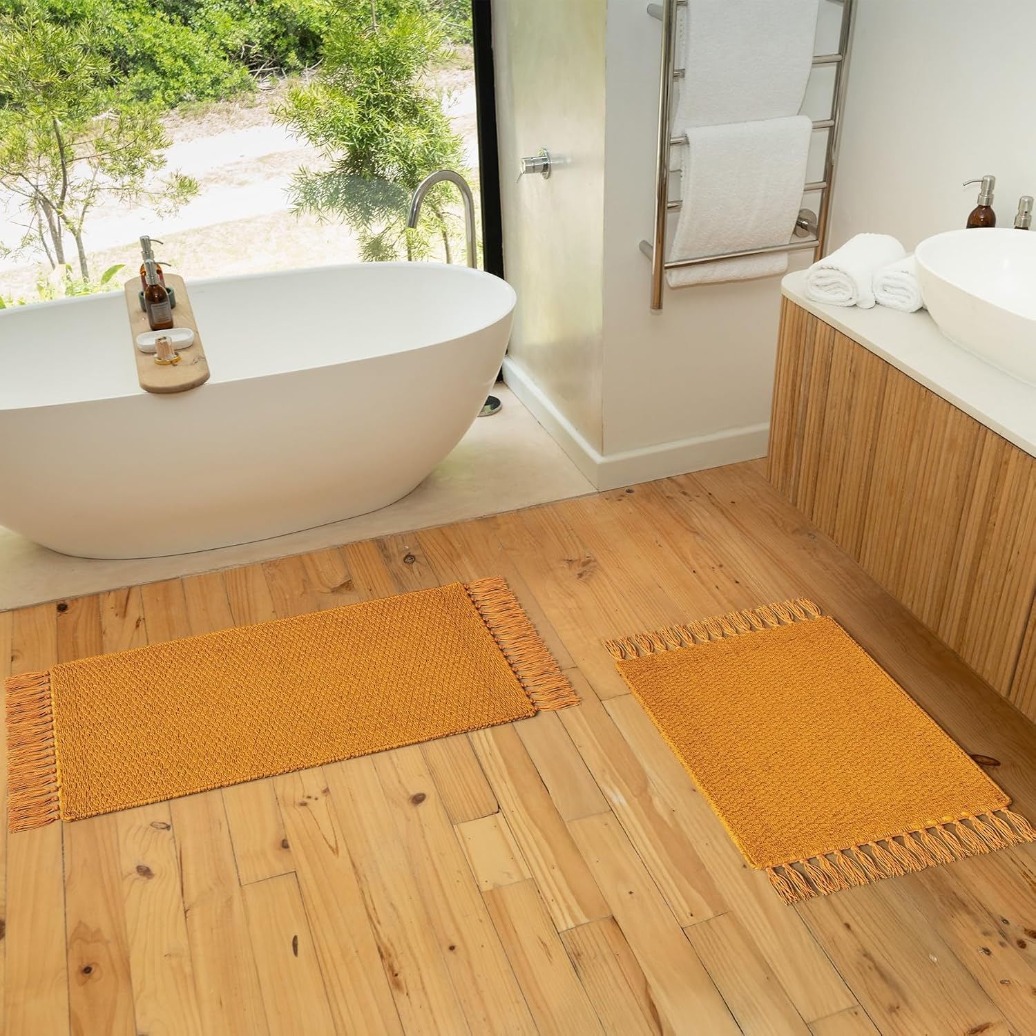 Set of 2 Soft Boho Bathroom Rugs - Beautiful Boho Cotton Rugs that Fit Perfectly Into Your Bath or Kitchen