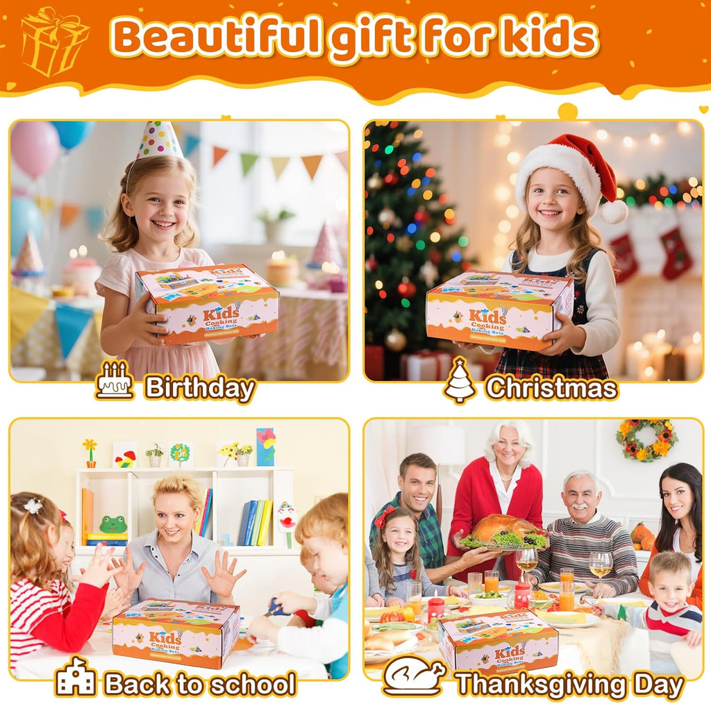 52 PCS Kids Cooking Sets, Montessori Pretend Play Kitchen Toys for Real Cooking Baking, Toddler Knife Set with Chef