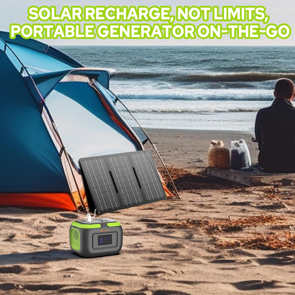 Solar Power Station with Panel, Portable Solar Power Bank with AC Outlet 120W Camping 110V Outlet Power Pack Fast