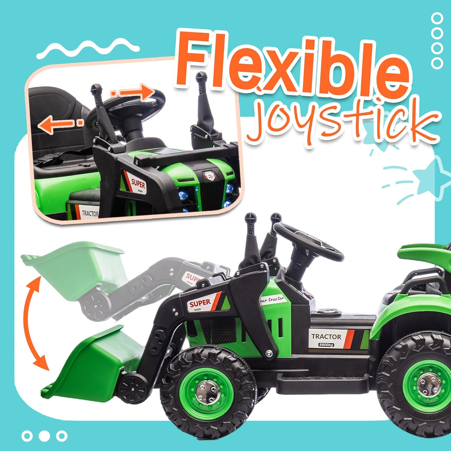24V Ride on Excavator with 4-in-1 Construction Attachments (Excavator, Dump Truck & Bulldozer), Ride on Tractor