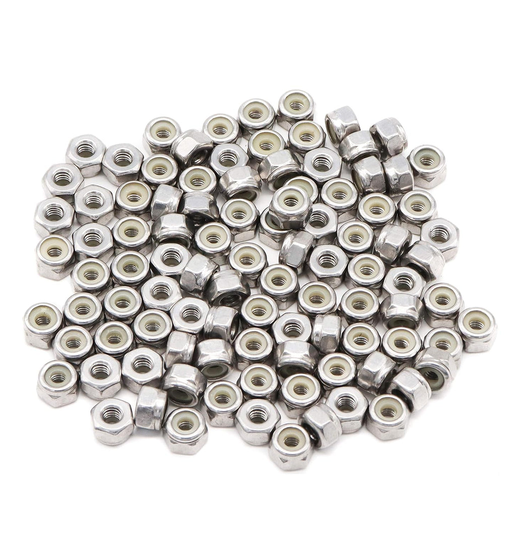 8-32 Nylock Nuts, #8 Stainless Steel Nylon Inserted Self Locking Nuts, Pack of 100
