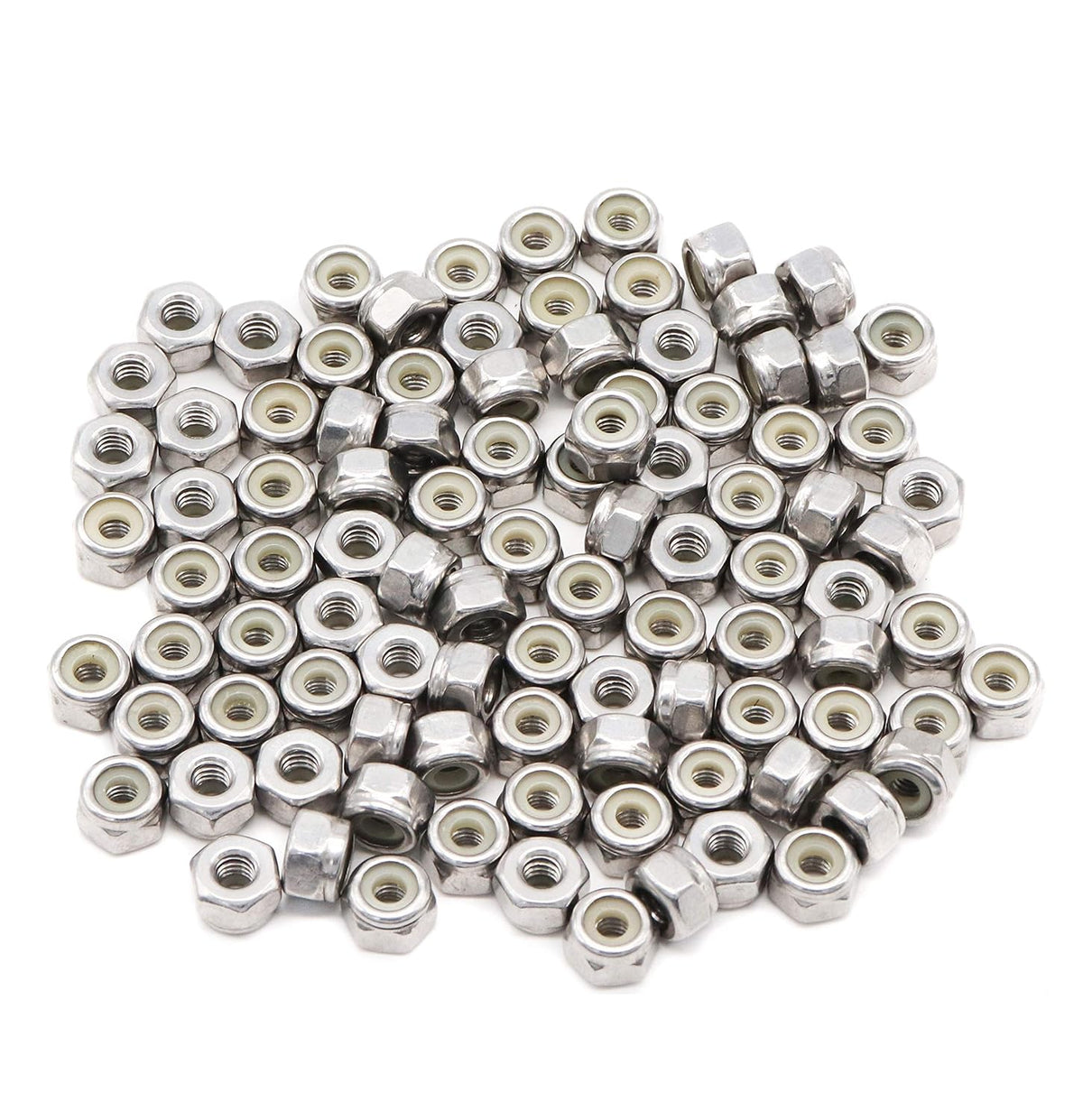 8-32 Nylock Nuts, #8 Stainless Steel Nylon Inserted Self Locking Nuts, Pack of 100