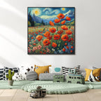 Framed Paint by Numbers Kit for Adults Starry Night, Flowers