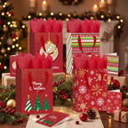 4 Pack 10.6" Christmas Red Gift Bags with Handles
