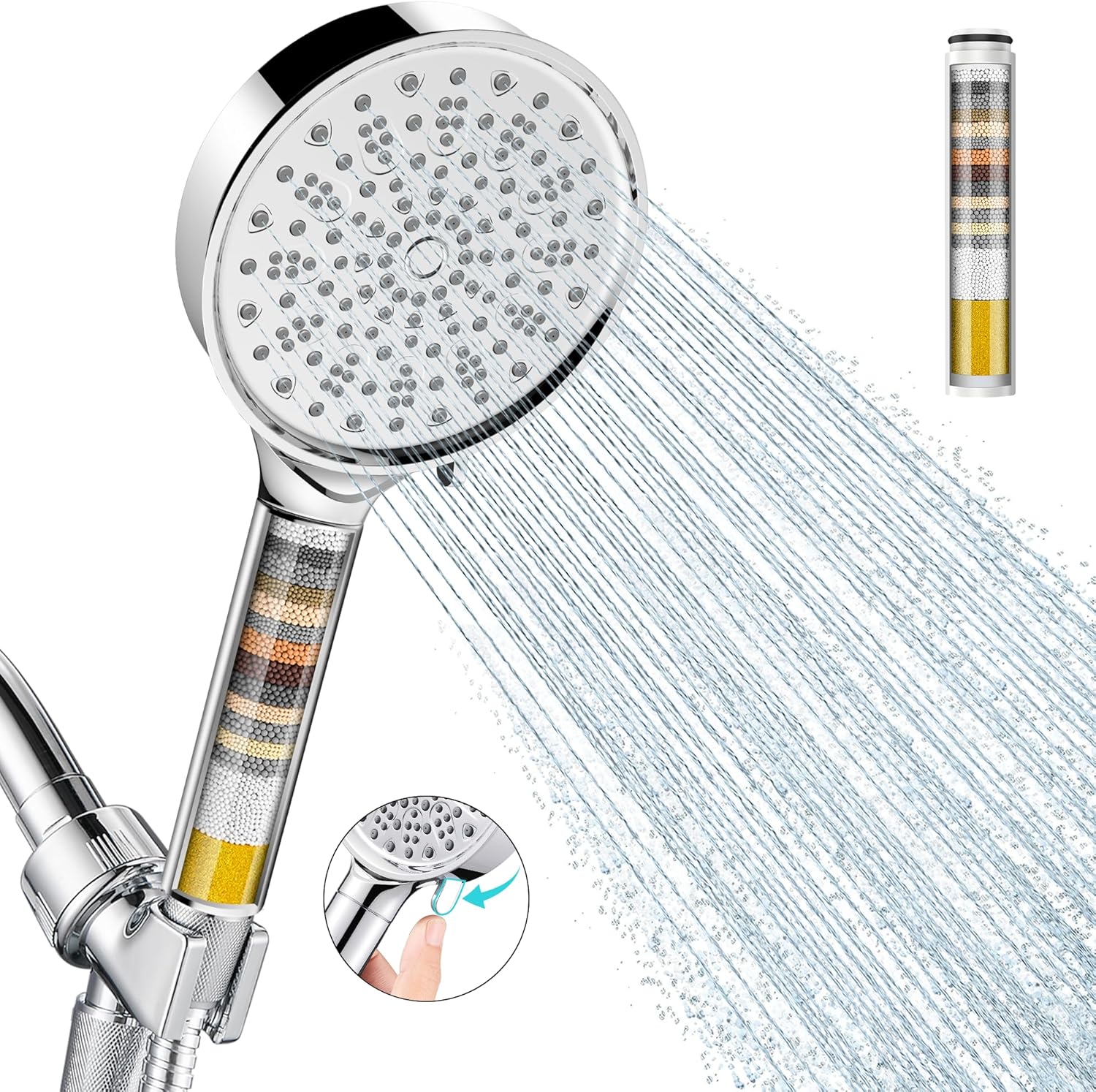 Filtered Shower Head with Handheld, Water Softener for Hard Water | High Pressure 6 Spray Mode Shower Head with