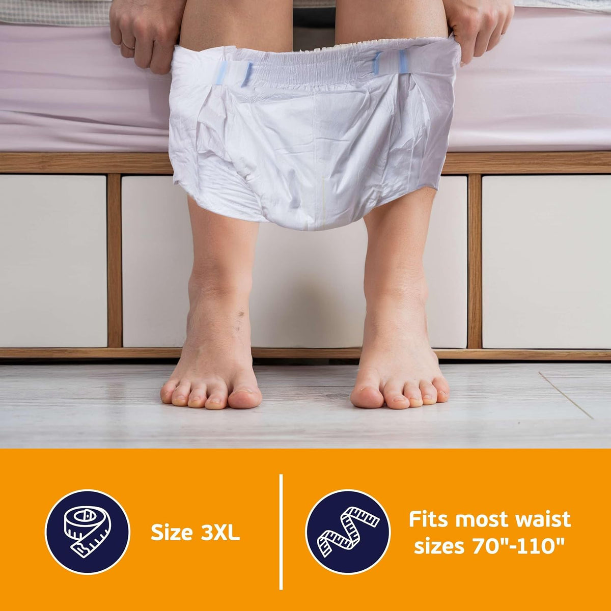 3XL Adult Diapers for Women and Men - 8 Bariatric Disposable Briefs with Tabs and Stretchable Side Panels