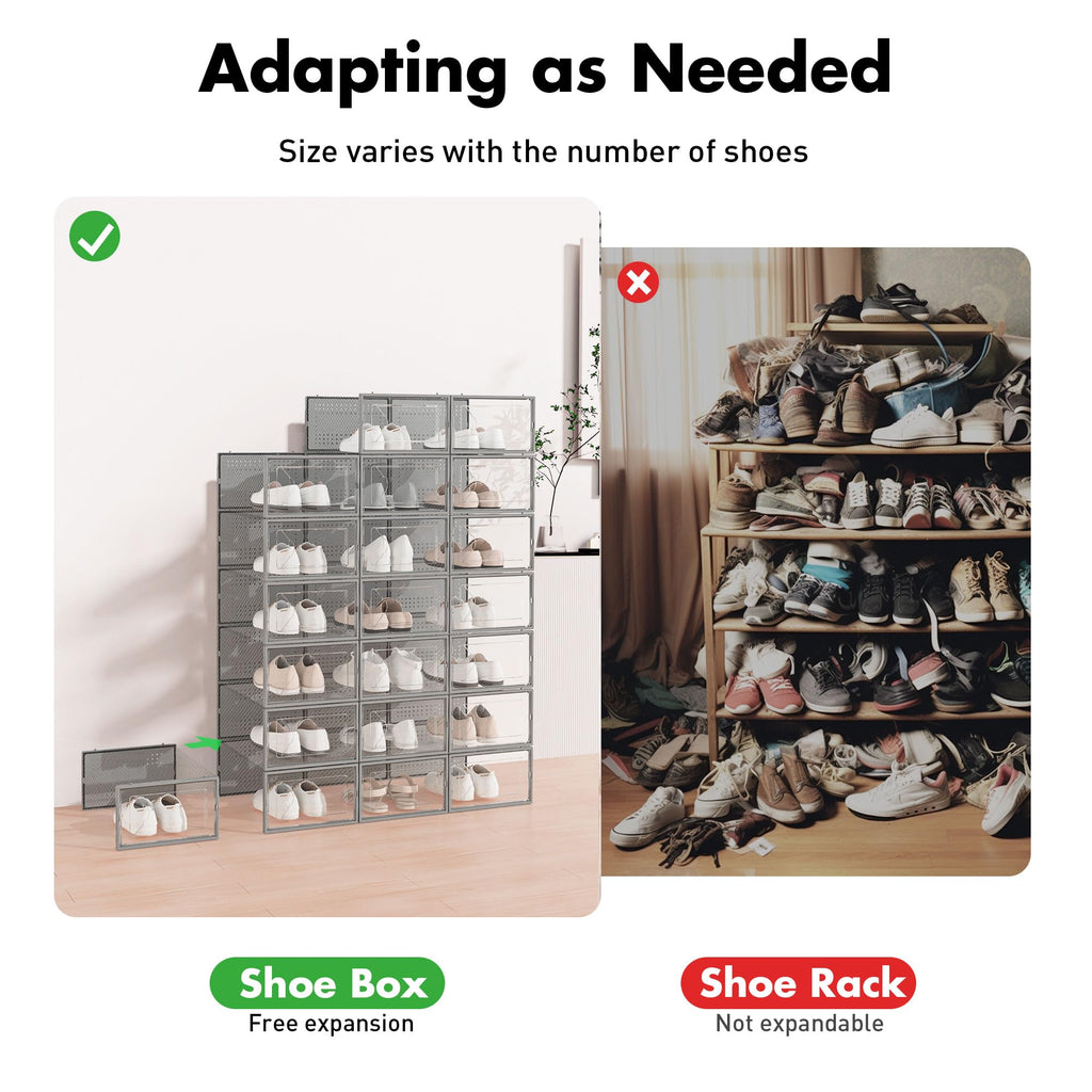 Shoe Storage Box, 15 Pack Clear Plastic Stackable Organizer for Closet, Interlocking Design Shoes Container Bins for