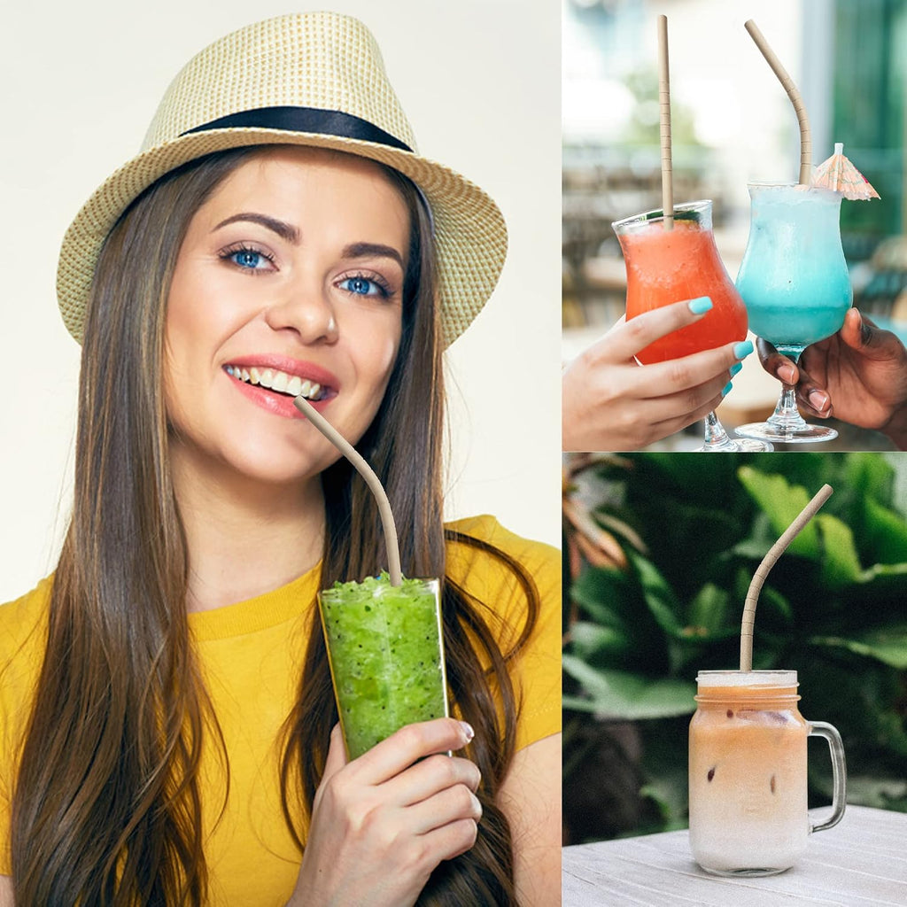 Bamboo Paper Straws, Individually Wrapped, Bendable, PFAS-Free, 100 Counts