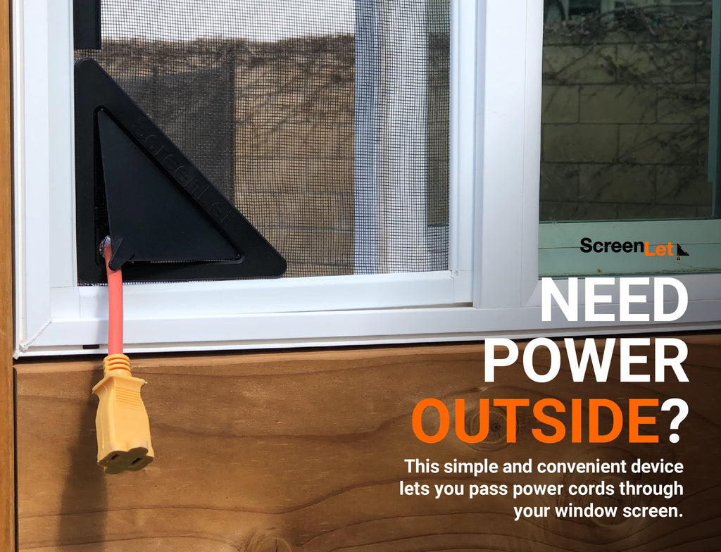Window Screen Pass Through Attachment - Bring Inside Power Outside, Easily - Fits on Any Standard Window Screen