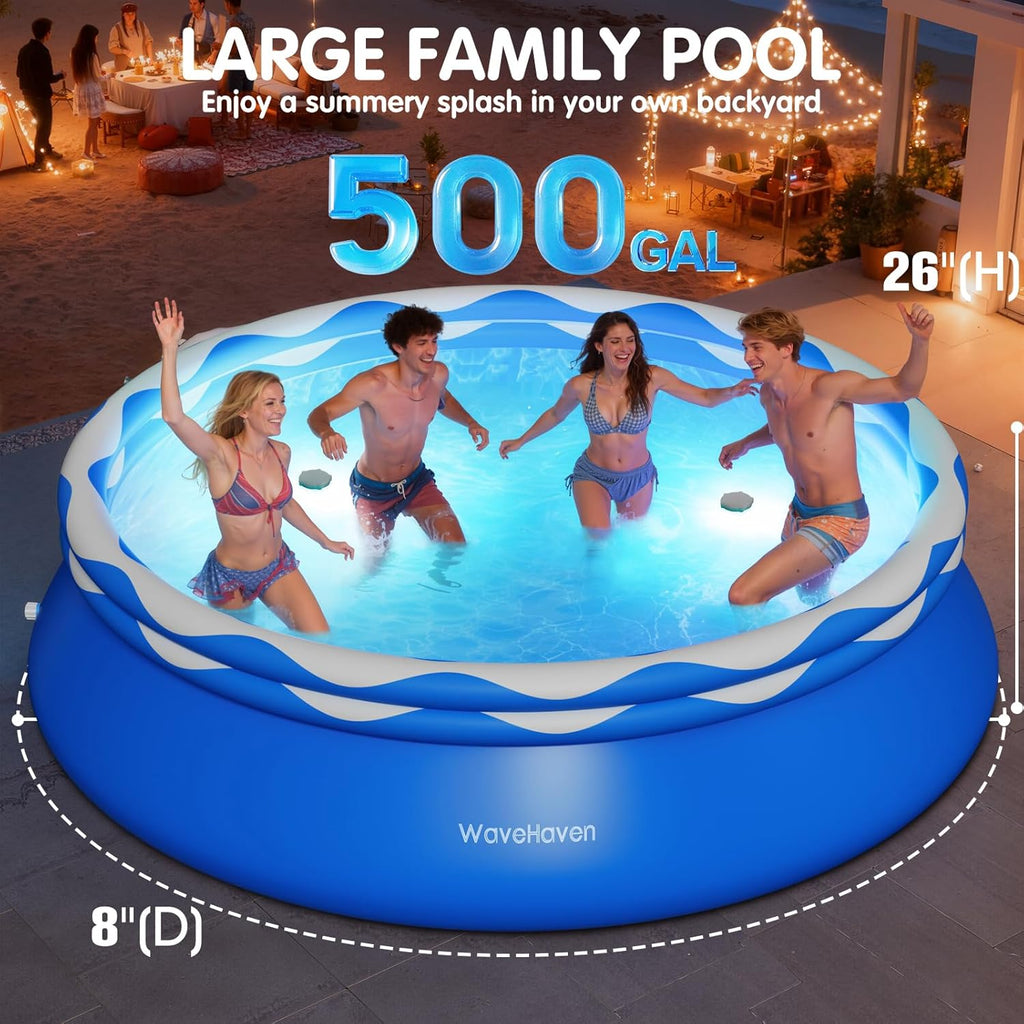 Easy Set Pool with Pool Lights, Upgraded Above Ground Pool,Large Inflatable Swimming Pool for Adults Round Pool,Quick