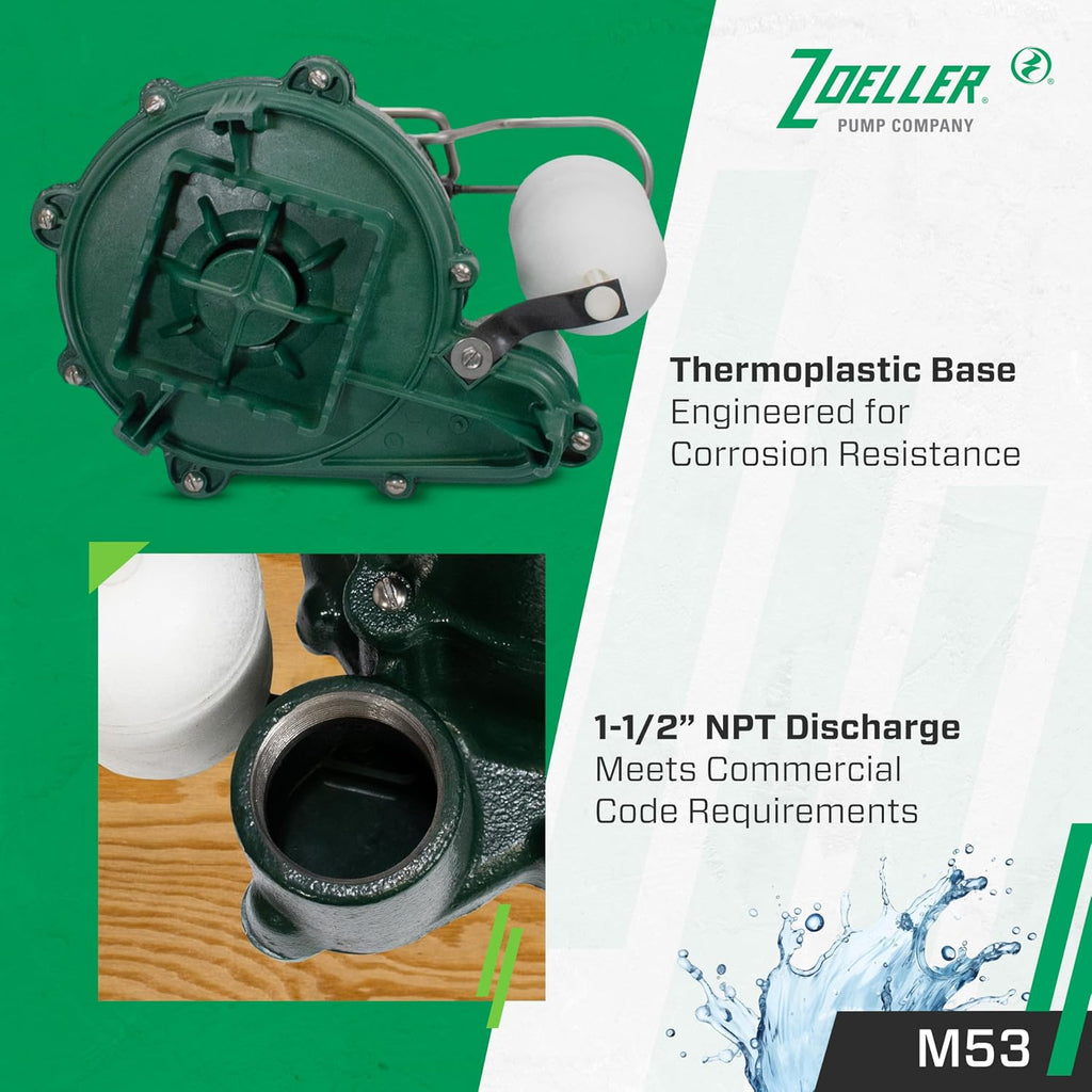 Zoeller - Mighty Mate M53 Sump Pump - 3/10 HP - Cast Iron -115V